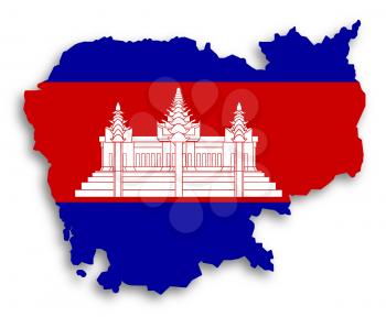 Map of Cambodia filled with flag, isolated