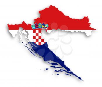 Map of Croatia filled with flag, isolated