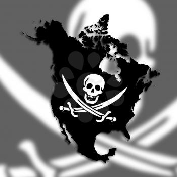 Map of North America filled with a pirate flag, isolated