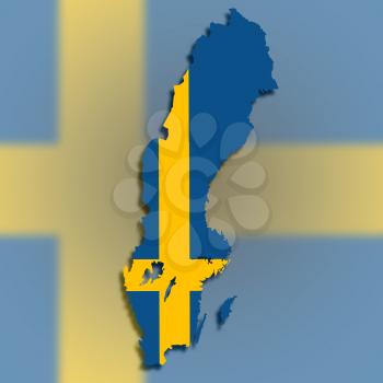 Map of Sweden filled with flag, isolated