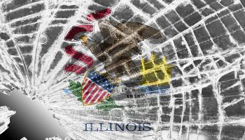 Isolated broken glass or ice with a flag, Illinois