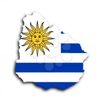 Country shape outlined and filled with the flag, Uruguay