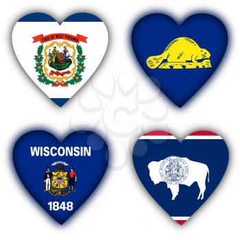 Flags in the shape of a heart, 4 different US states