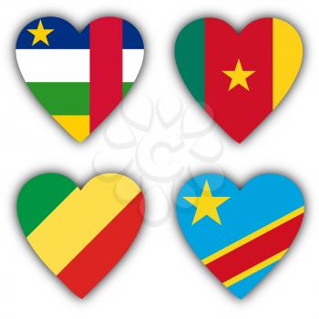 Flags in the shape of a heart, 4 different countries