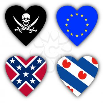Flags in the shape of a heart, 4 different symbolic flags