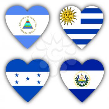 Flags in the shape of a heart, 4 different countries