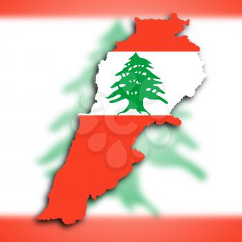 Lebanon map with the flag inside, isolated on white