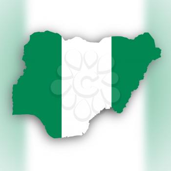 Nigeria map with the flag inside, isolated on white