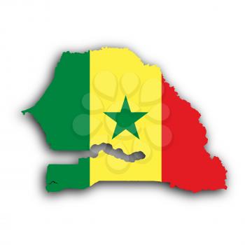 Senegal map with the flag inside, isolated on white