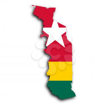 Togo map with the flag inside, isolated on white