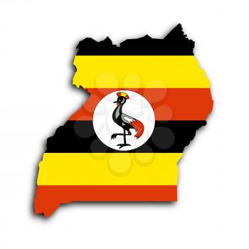 Uganda map with the flag inside, isolated on white