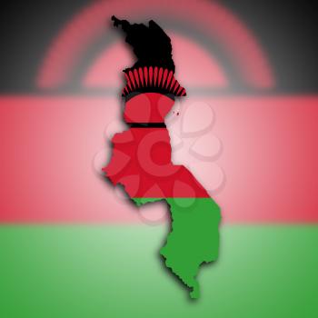 Map of Malawi filled with the national flag