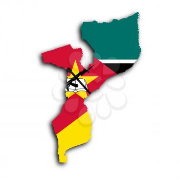 Map of Mozambique filled with the national flag