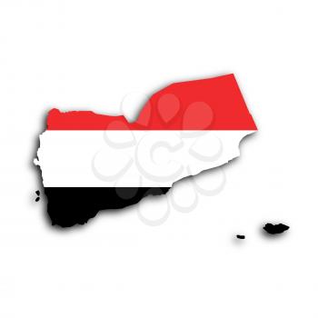 Map of Yemen filled with the national flag