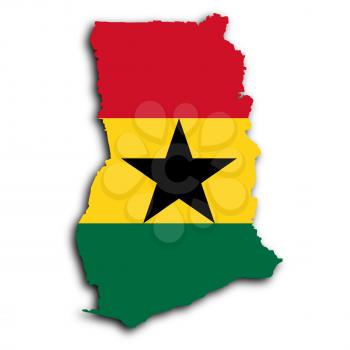 Map of Ghana filled with the national flag