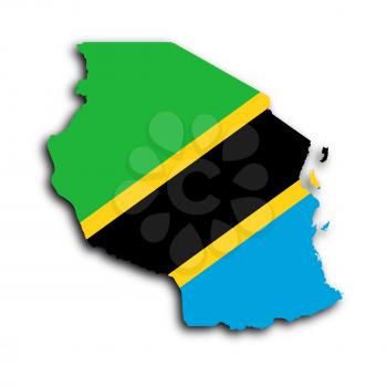 Map of Tanzania filled with the national flag