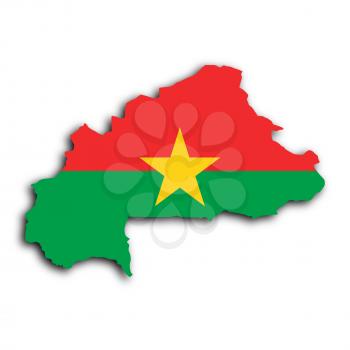 Map of Burkina Faso filled with the national flag