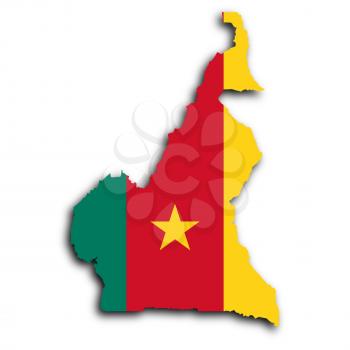 Map of Cameroon filled with the national flag