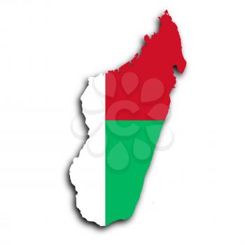 Map of Madagascar filled with the national flag