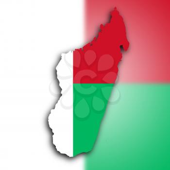 Map of Madagascar filled with the national flag