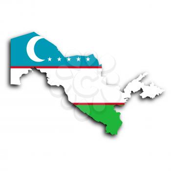 Map of Uzbekistan filled with the national flag