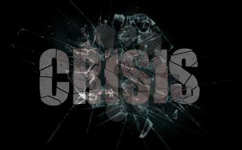 Concept of violence or crash, broken glass with the word business