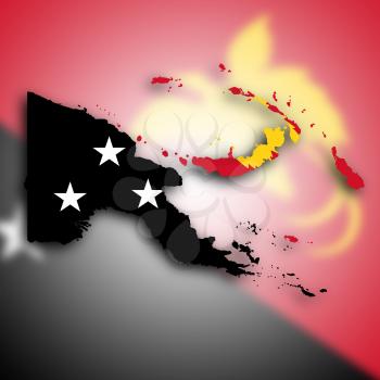 Map of Papua New Guinea filled with the national flag