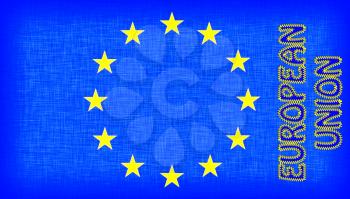 Flag of the EU with letters stiched on it