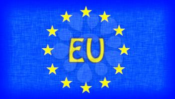 Flag of the EU with letters stiched on it
