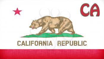 Linen flag of the US state of California with it's abbreviation stitched on it