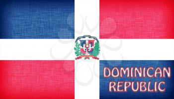 Linen flag of the Dominican Republic with letters stitched on it