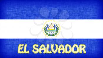 Linen flag of El Salvador with letters stitched on it