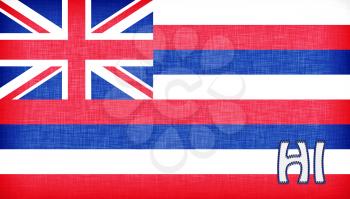 Linen flag of the US state of Hawaii with it's abbreviation stitched on it
