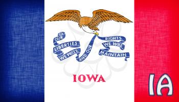 Linen flag of the US state of Iowa with it's abbreviation stitched on it