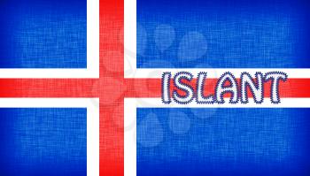 Flag of Iceland stitched with letters, isolated