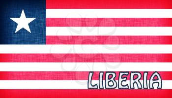 Linen flag of Liberia with letters stitched on it
