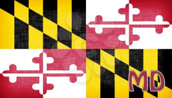 Linen flag of the US state of Maryland with it's abbreviation stitched on it
