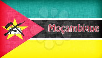 Linen flag of Mozambique with letters stiched on it