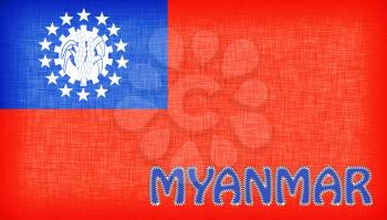 Flag of Myanmar stitched with letters, isolated