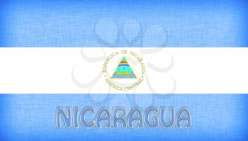 Linen flag of Nicaragua with letters stitched on it