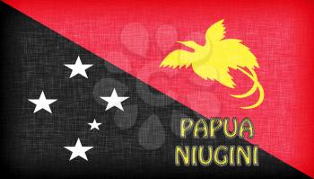 Linen flag of Papua New Guinea with letters stitched on it