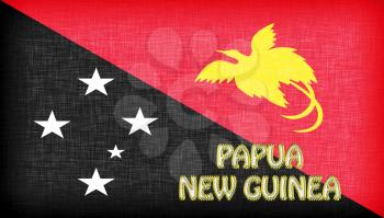 Linen flag of Papua New Guinea with letters stitched on it