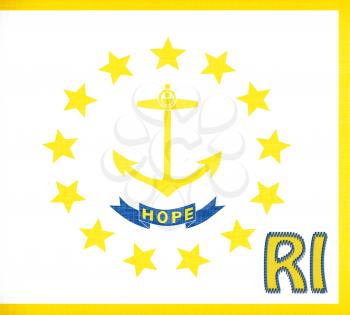 Linen flag of the US state of Rhode Island with it's abbreviation stitched on it