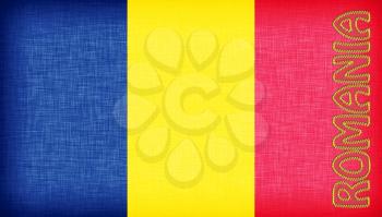 Linen flag of Romania with letters stiched on it