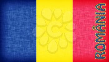 Linen flag of Romania with letters stiched on it