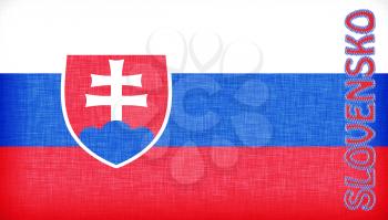 Linen flag of Slovakia with letters stitched on it