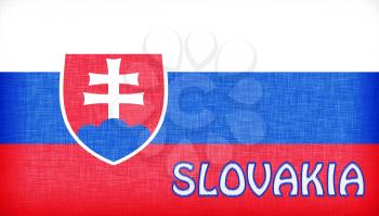 Linen flag of Slovakia with letters stitched on it