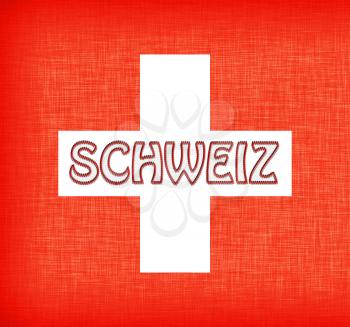 Linen flag of Switzerland with letters stitched on it