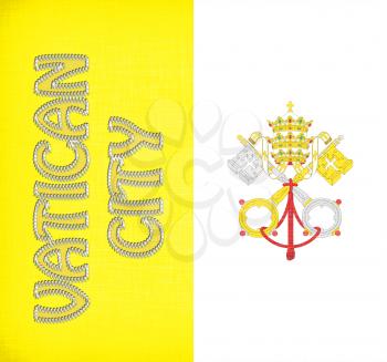 Linen flag of Vatican City with letters stitched on it