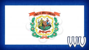 Linen flag of the US state of West Virginia with it's abbreviation stitched on it